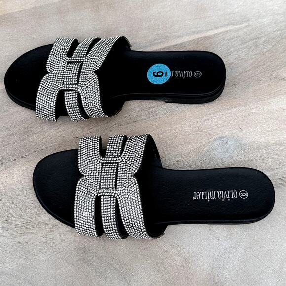 Olivia Miller Womens Size 6 Slides Saltspring Rhinestone Black Sandal Shoe New - Picture 7 of 16